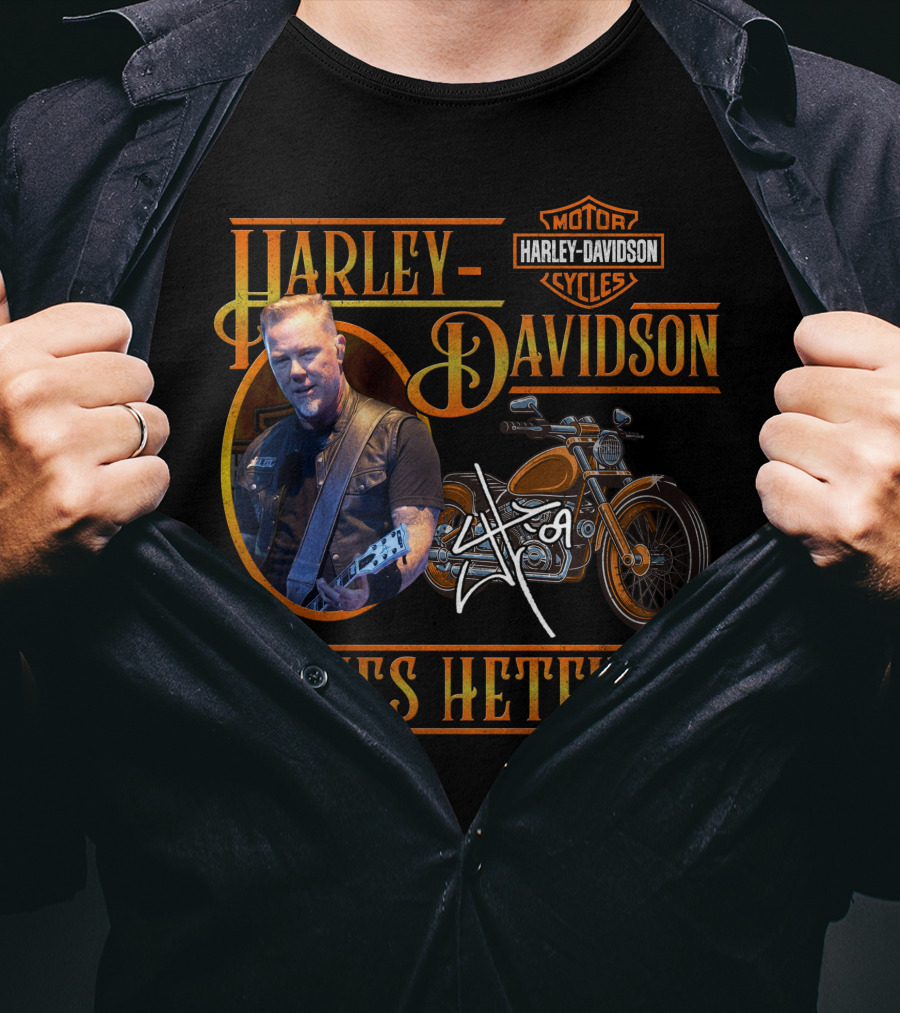 Harley Davidson James Hetfield Motorcycle And Signature T-Shirt