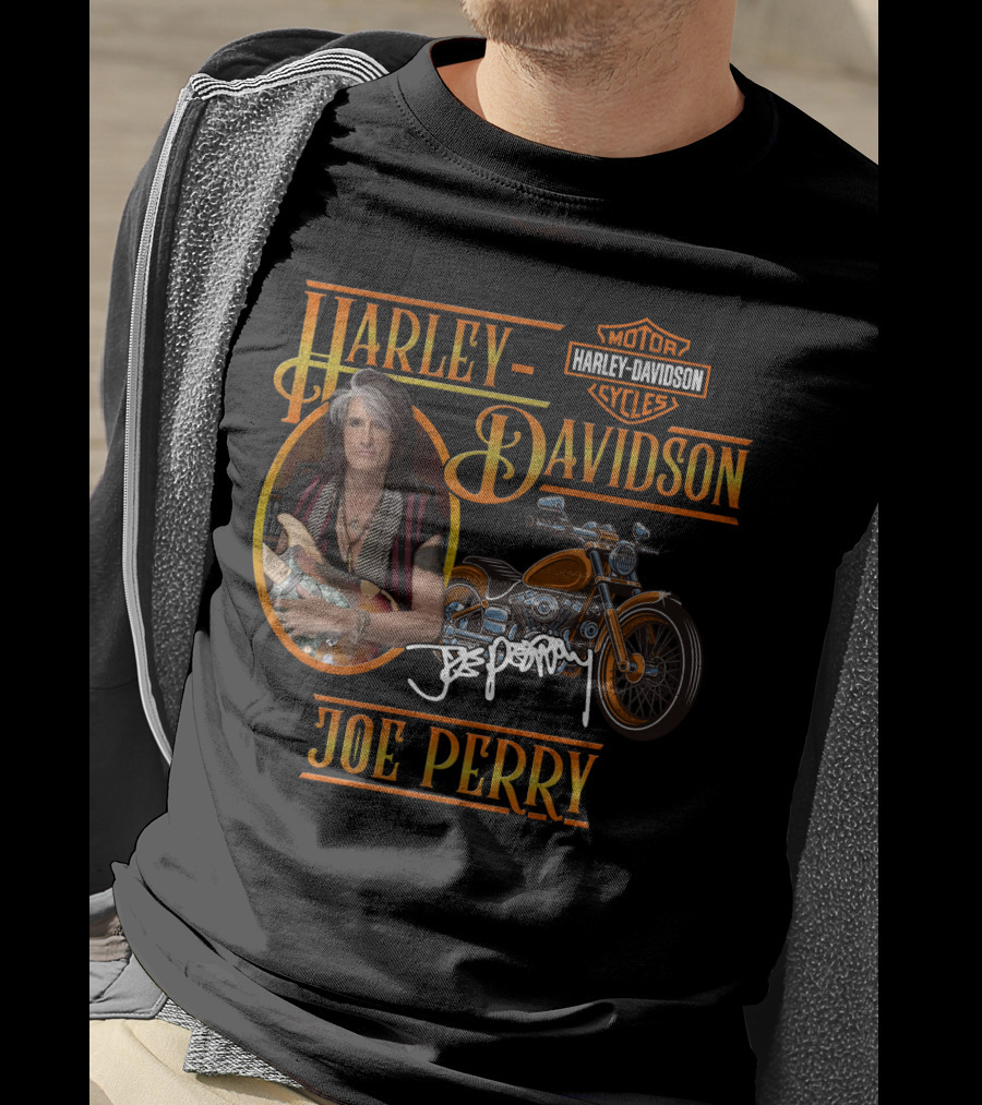 Harley Davidson Motorcycles Joe Perry Signature With Guitar And Motorcycle T-Shirt
