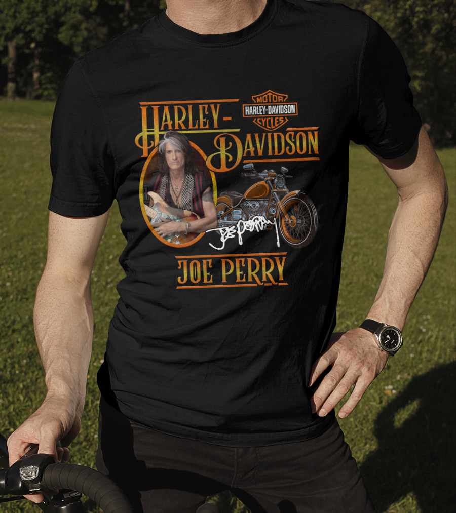 Harley Davidson Motorcycles Joe Perry Signature With Guitar And Motorcycle T-Shirt