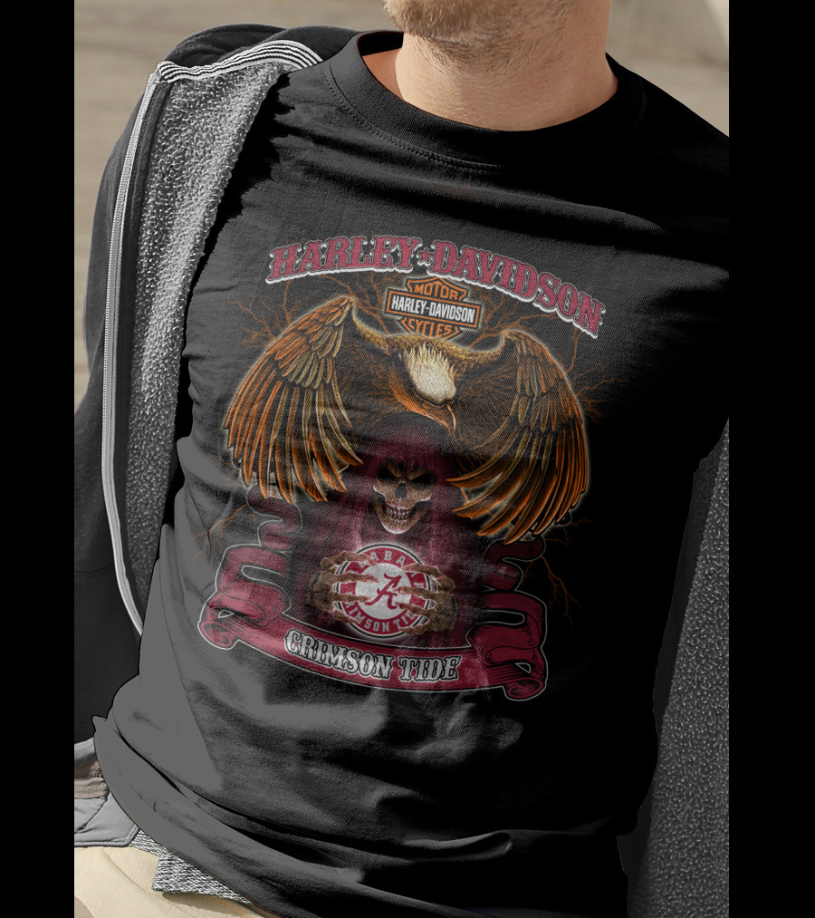 Harley Davidson Alabama Crimson Tide Ncaa Skull Eagle T-Shirt