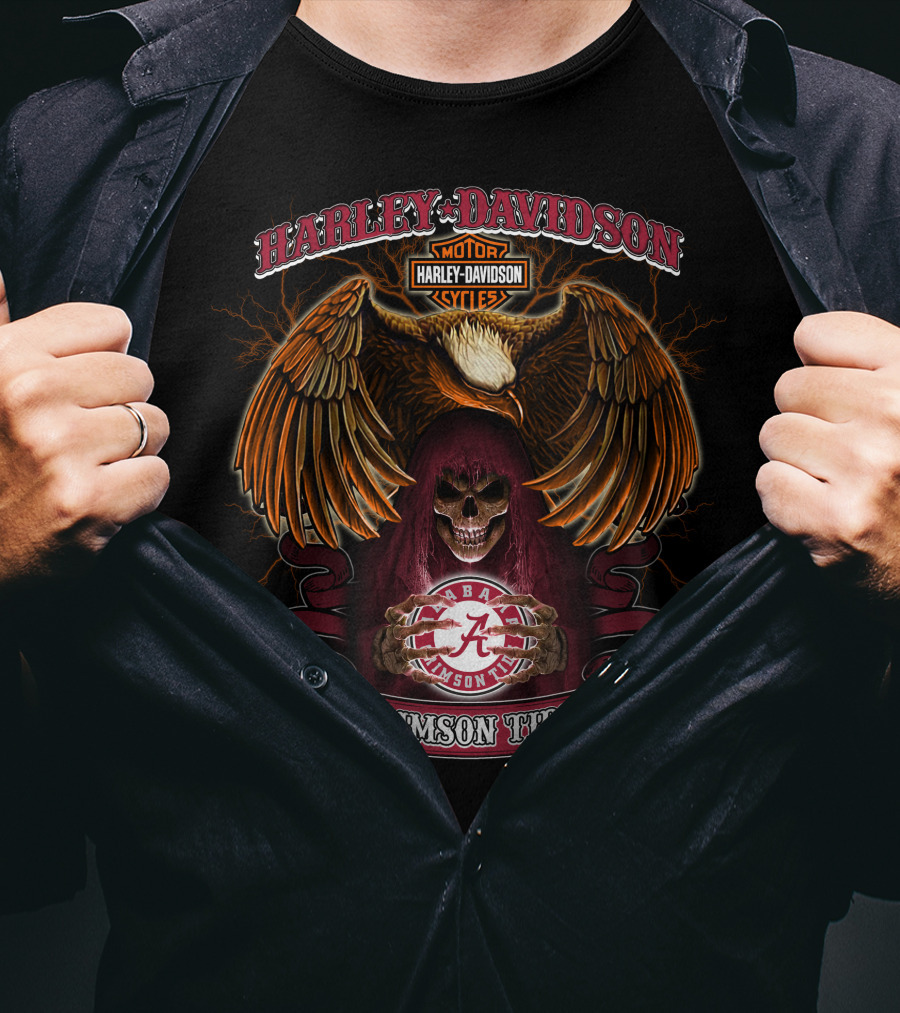 Harley Davidson Alabama Crimson Tide Ncaa Skull Eagle T-Shirt