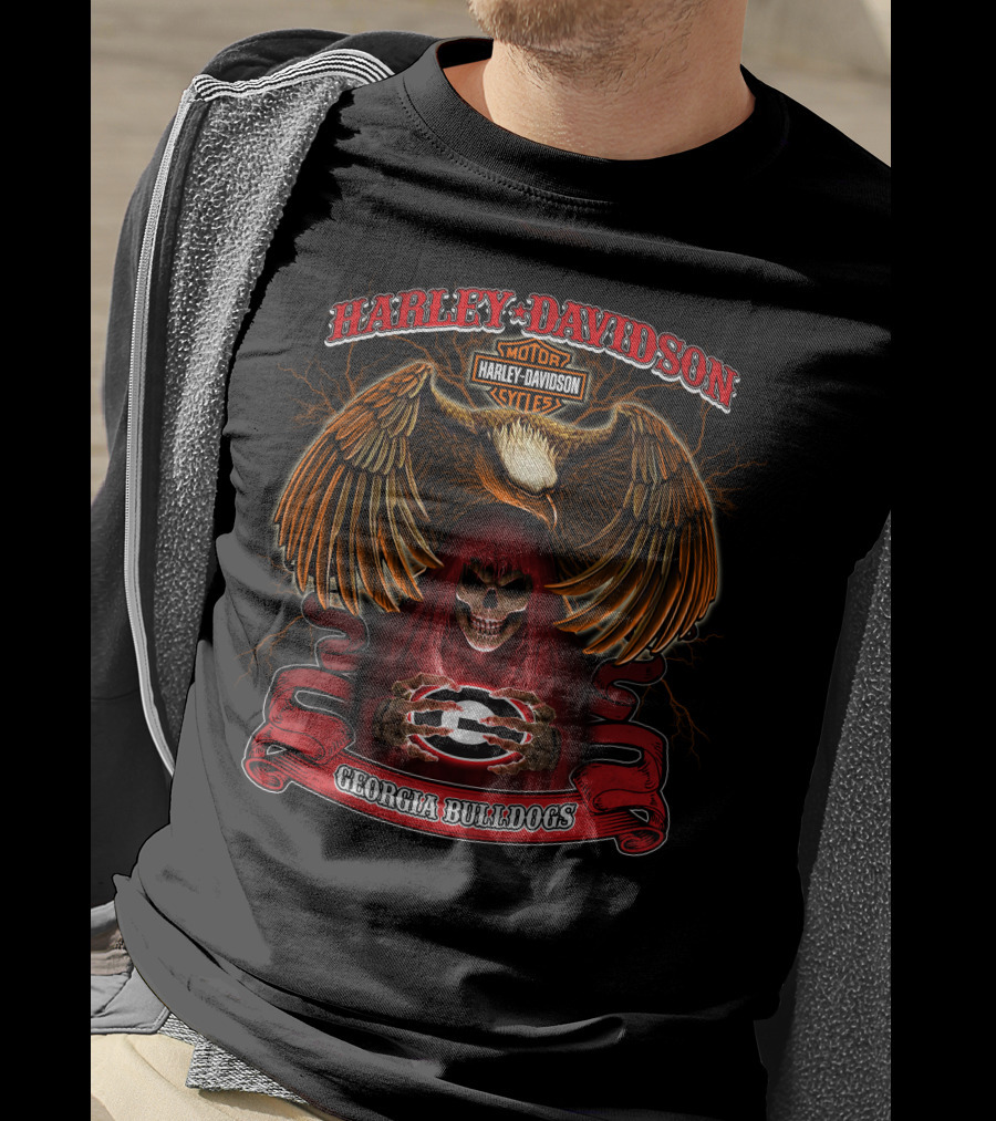 Harley Davidson Georgia Bulldogs Skull And Eagle Motorcycles T-Shirt