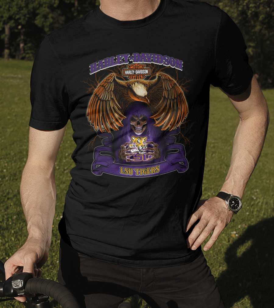 Harley Davidson Lsu Tigers Motorcycles Skull Eagle T-Shirt