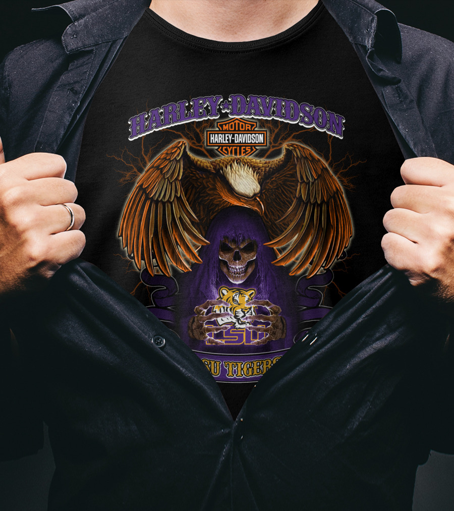 Harley Davidson Lsu Tigers Motorcycles Skull Eagle T-Shirt