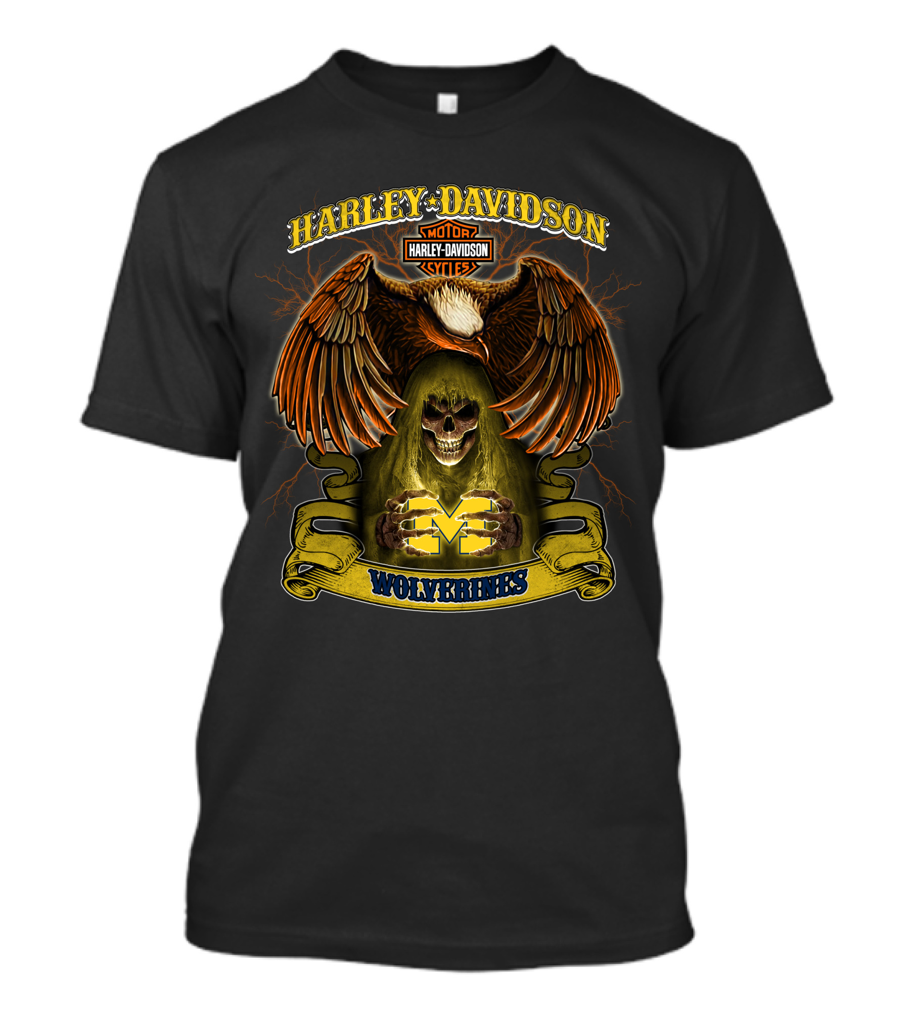 Harley Davidson Motorcycles Michigan Wolverines Ncaa Skull Eagle T-Shirt