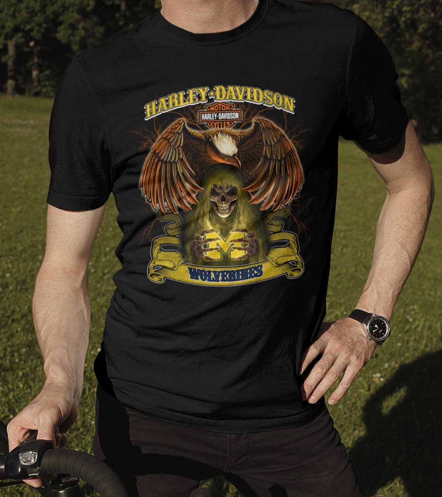 Harley Davidson Motorcycles Michigan Wolverines Ncaa Skull Eagle T-Shirt