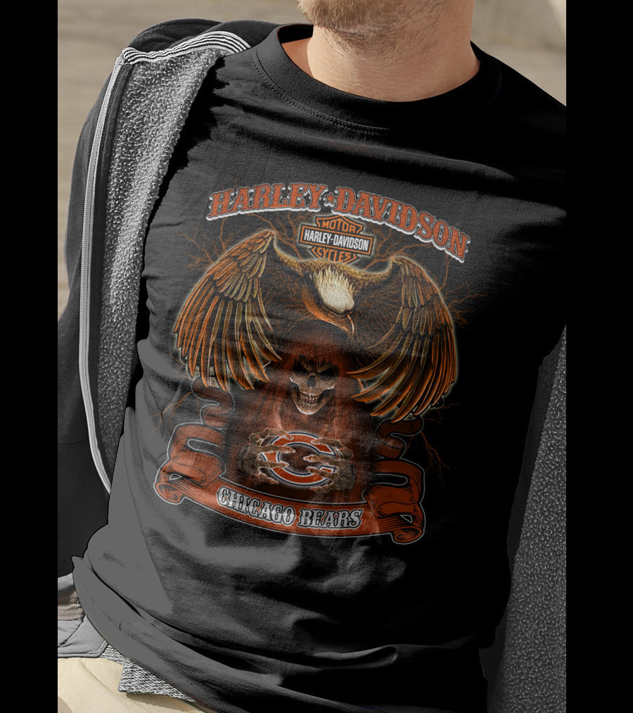 Harley Davidson Chicago Bears Nfl Skull Eagle T-Shirt