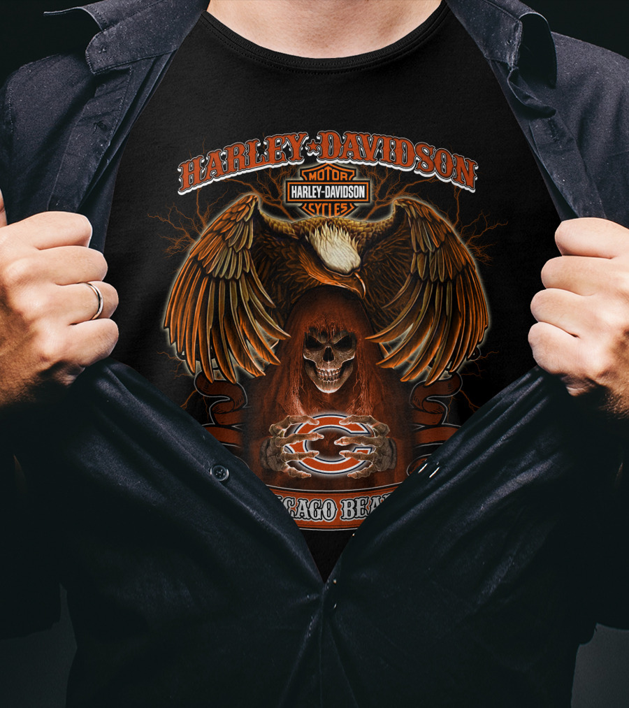 Harley Davidson Chicago Bears Nfl Skull Eagle T-Shirt