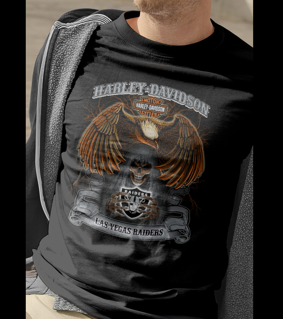 Harley Davidson Raiders Las Vegas Nfl Skeleton Eagle T-Shirt