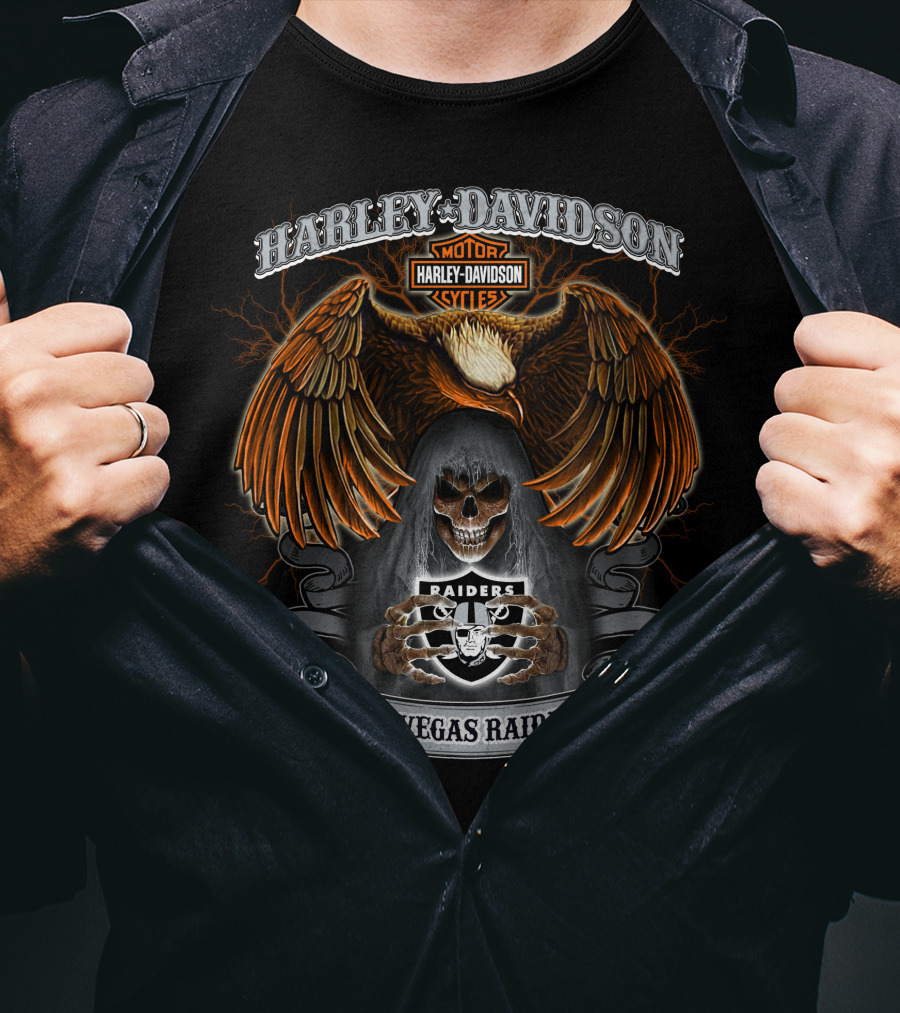 Harley Davidson Raiders Las Vegas Nfl Skeleton Eagle T-Shirt