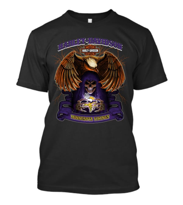 Harley Davidson Minnesota Vikings Nfl Skull And Eagle T-Shirt