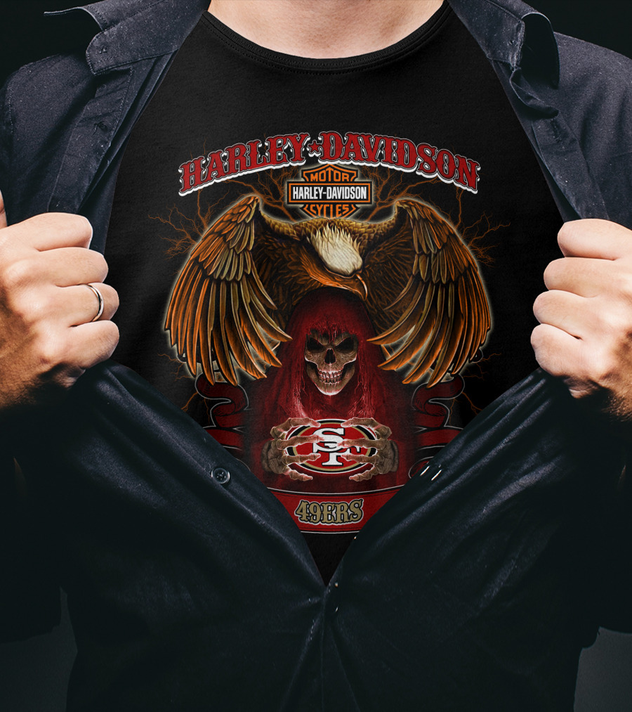 Harley Davidson 49ers Nfl Skull And Eagle T-Shirt