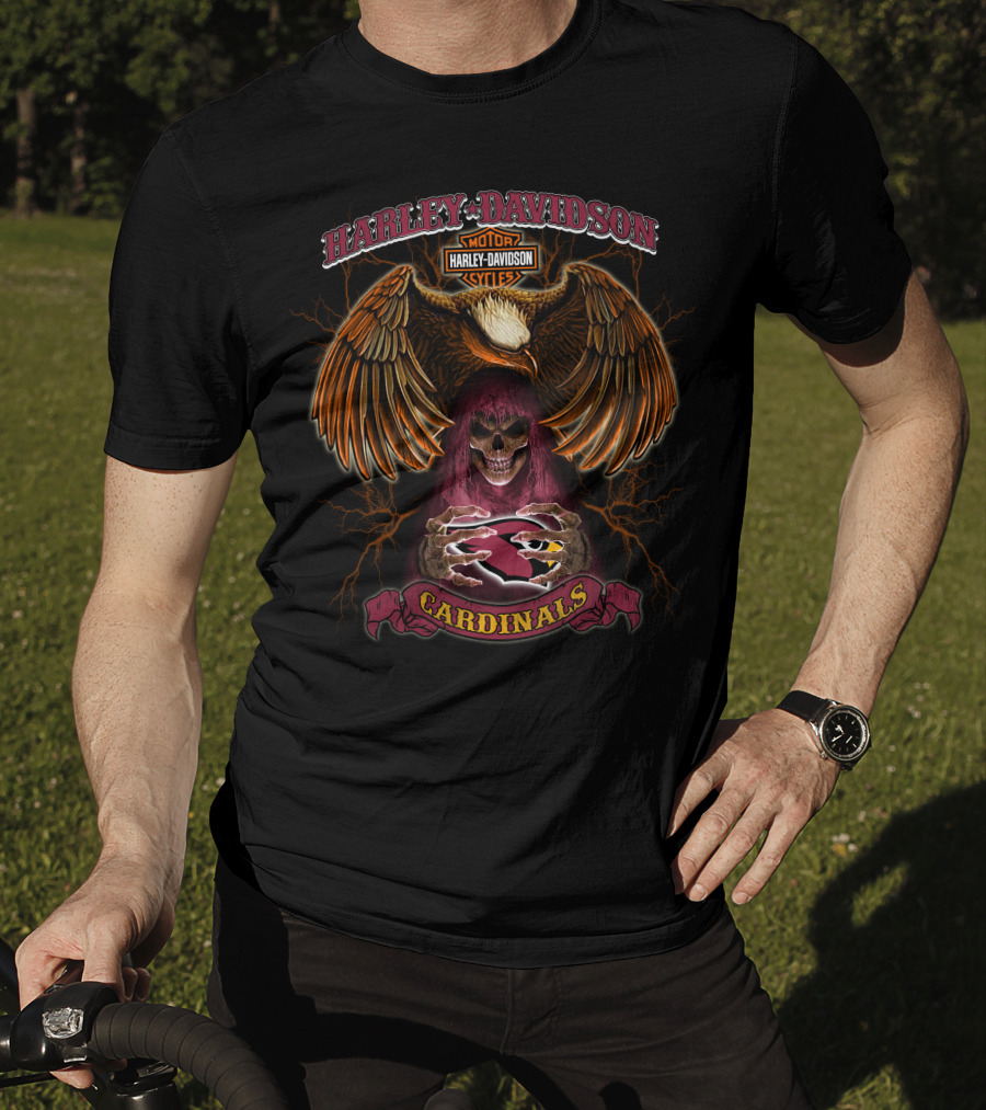 Harley Davidson Motor Cycles Eagle Skull Cardinals Arizona Nfl T-Shirt