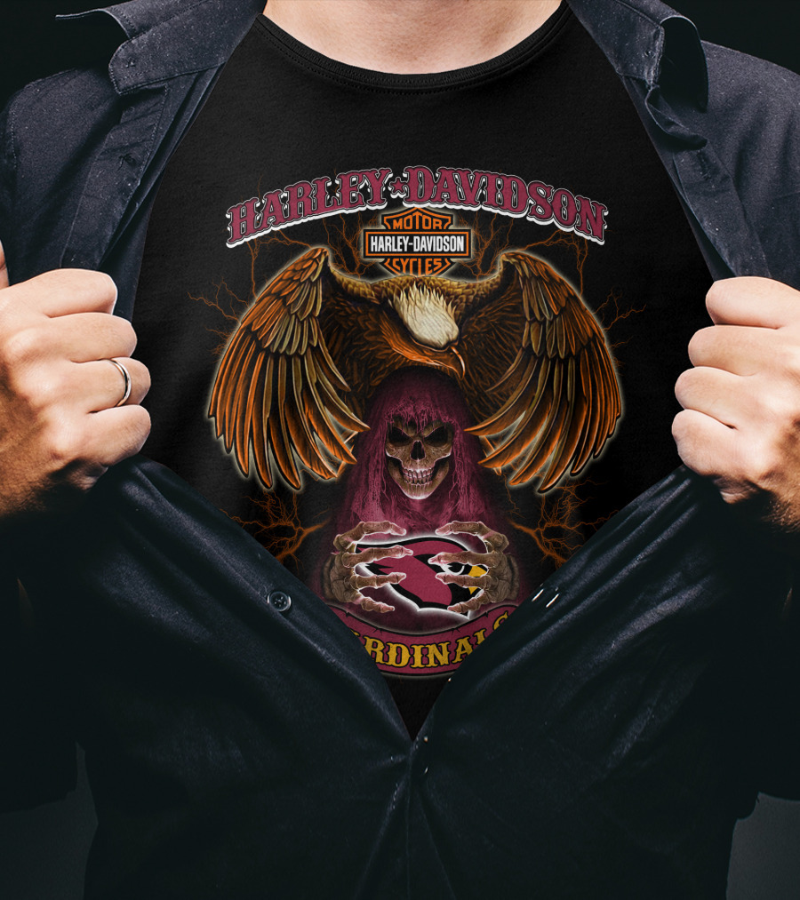 Harley Davidson Motor Cycles Eagle Skull Cardinals Arizona Nfl T-Shirt