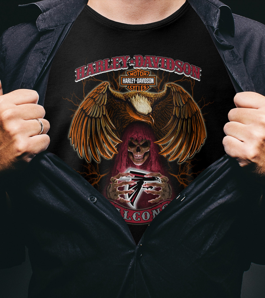 Harley Davidson Falcons Eagle Skull Atlanta Nfl T-Shirt