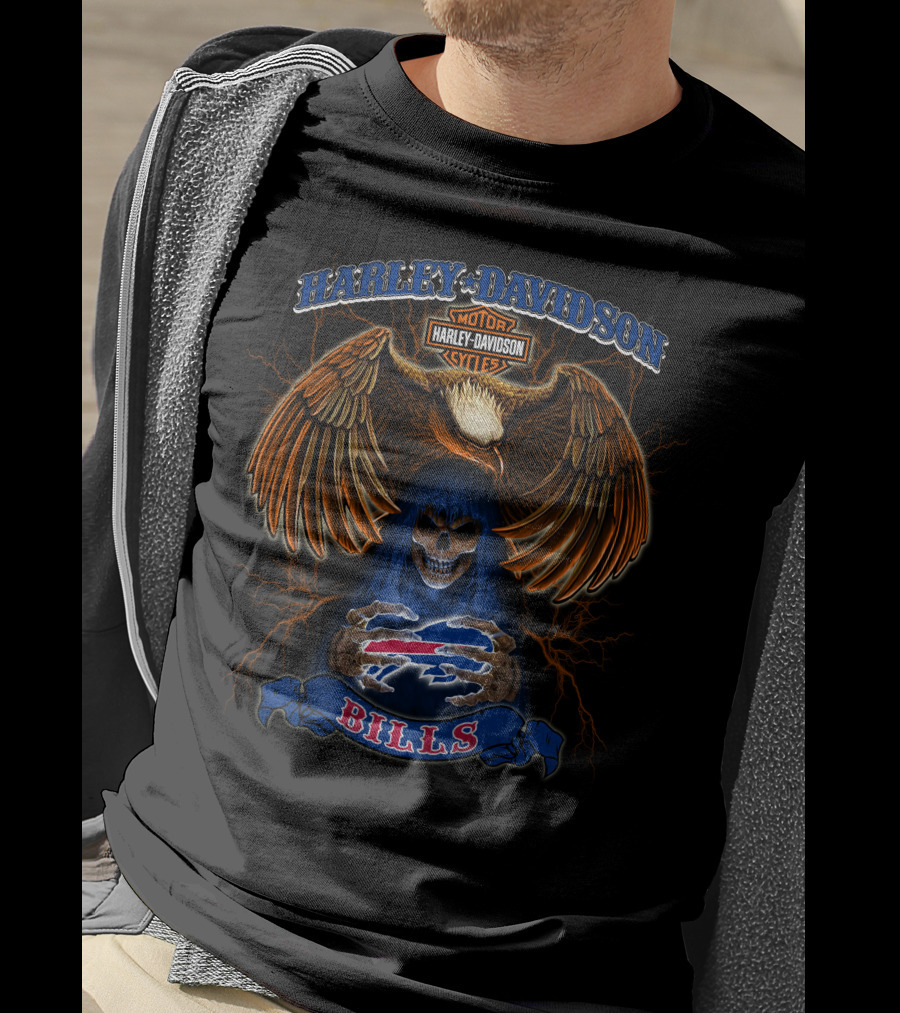 Harley Davidson Motorcycles Eagle Skull Bills Nfl T-Shirt