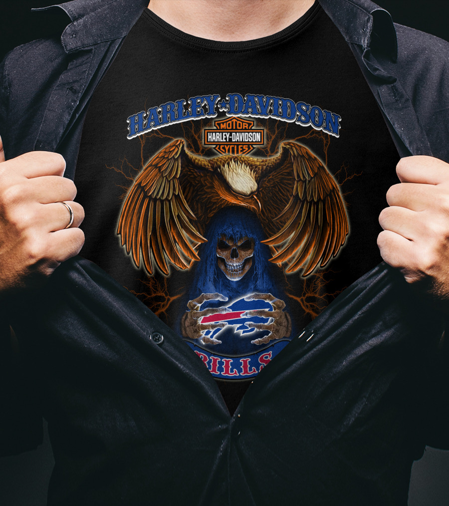 Harley Davidson Motorcycles Eagle Skull Bills Nfl T-Shirt