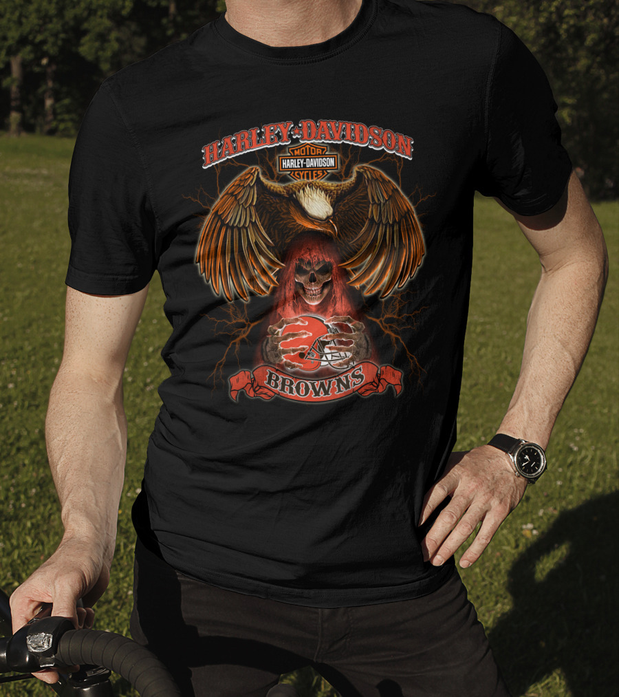 Harley Davidson Browns Nfl Cleveland Haunting Skull Eagle T-Shirt