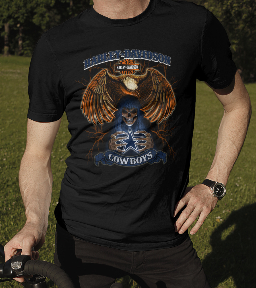 Harley Davidson Cowboys Skull And Eagle Dallas Nfl T-Shirt
