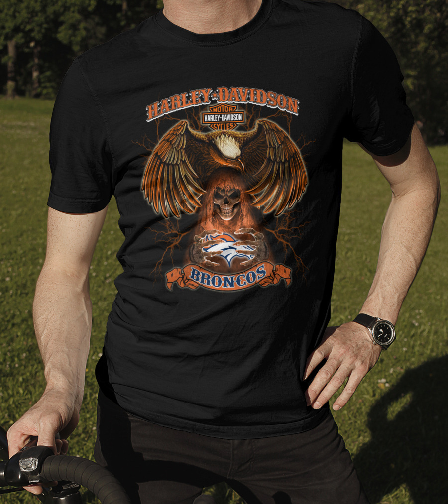 Harley Davidson Motor Cycles Broncos Denver Broncos Nfl T-Shirt