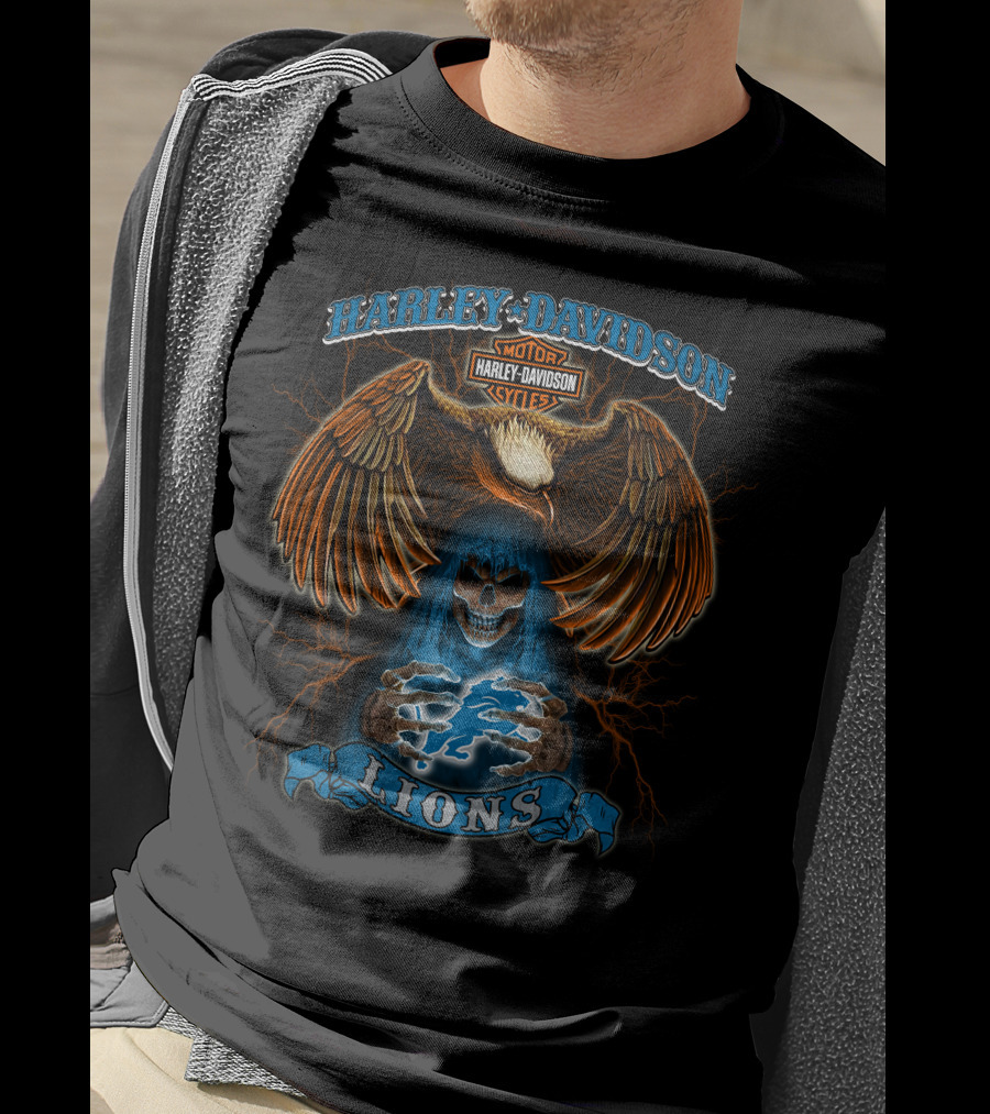 Harley Davidson Lions Eagle Skull Motorcycles Lightning T-Shirt