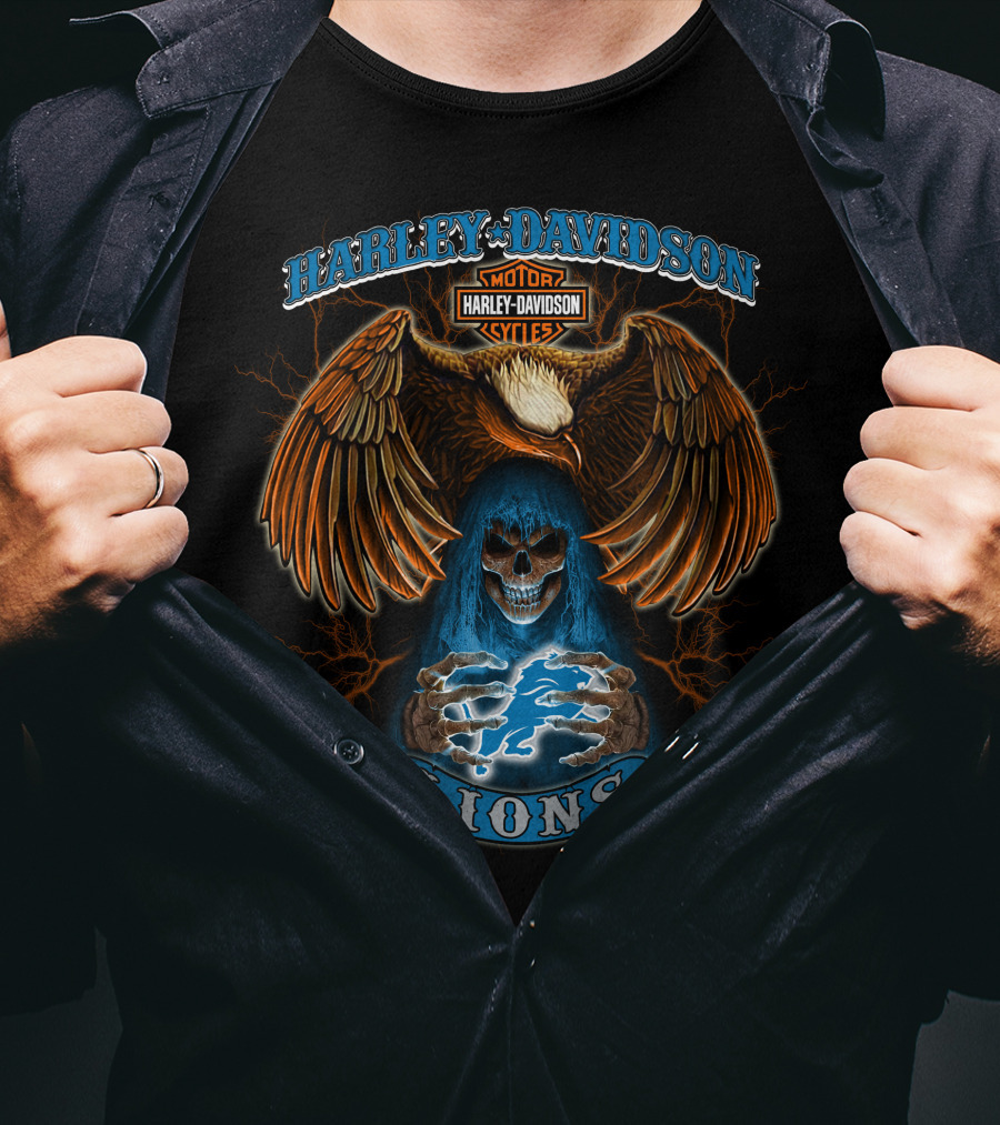 Harley Davidson Lions Eagle Skull Motorcycles Lightning T-Shirt