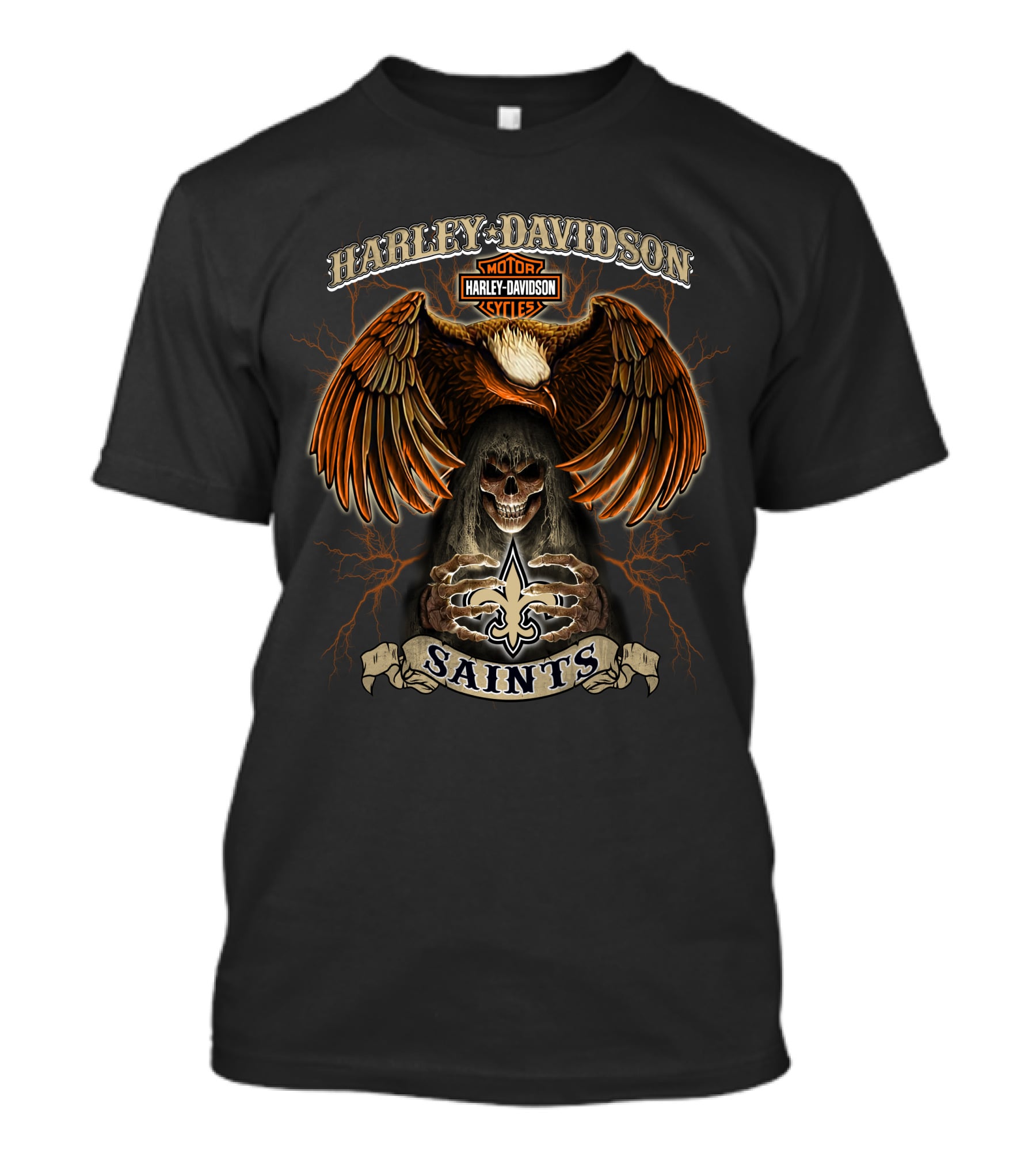 Harley Davidson Motorcycles Eagle Skull Saints Fleur-De-Lis T-Shirt