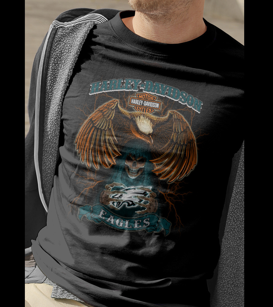 Harley Davidson Eagles Skull And Lightning Rider T-Shirt