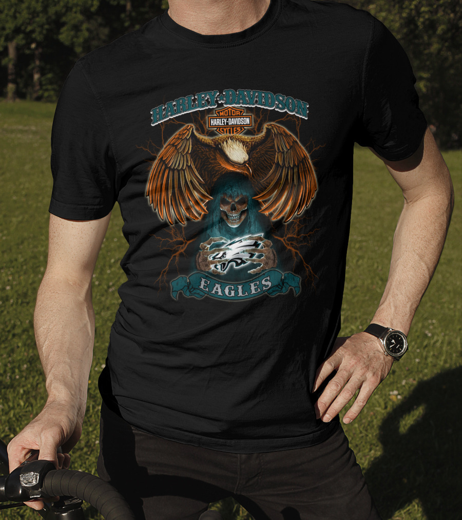 Harley Davidson Eagles Skull And Lightning Rider T-Shirt