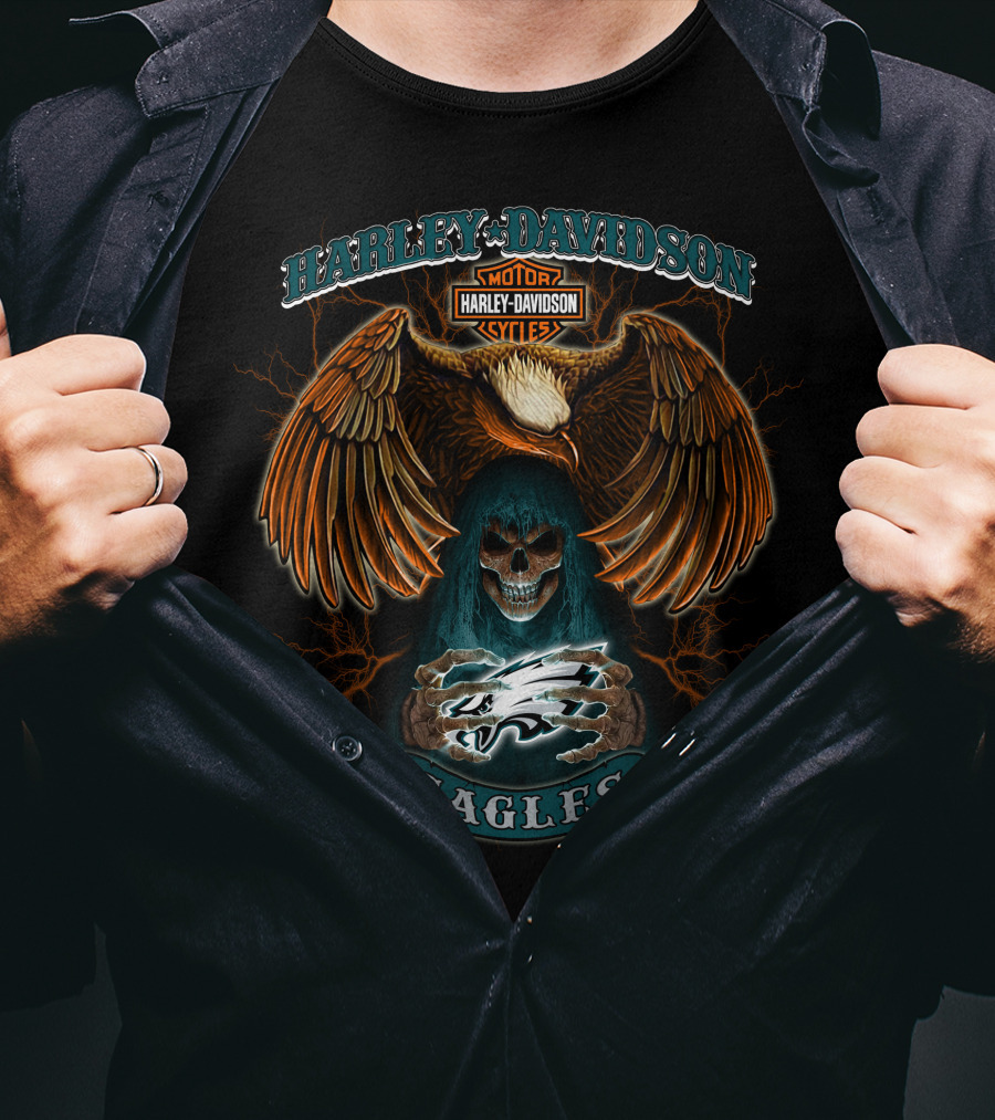 Harley Davidson Eagles Skull And Lightning Rider T-Shirt