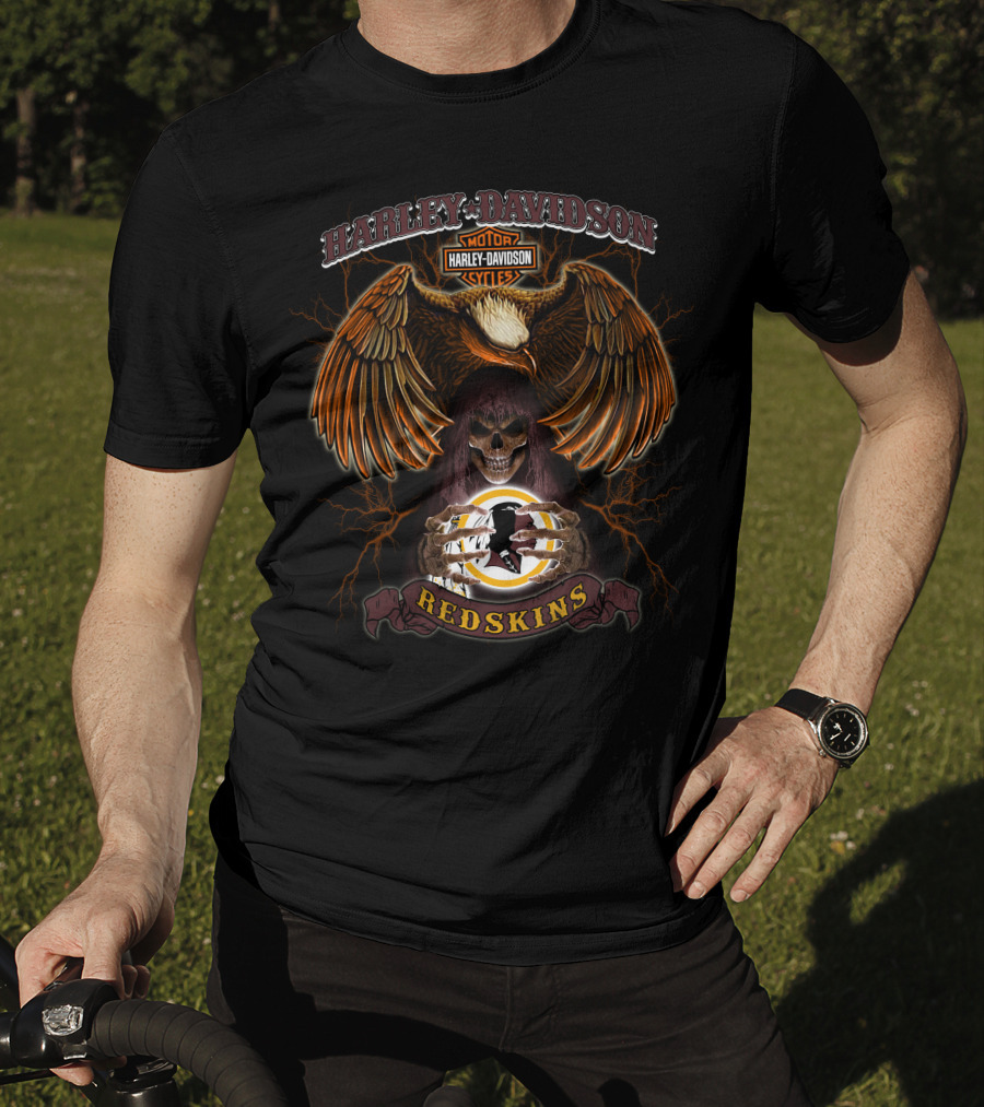 Harley Davidson Motorcycles Redskins Skull And Eagle T-Shirt