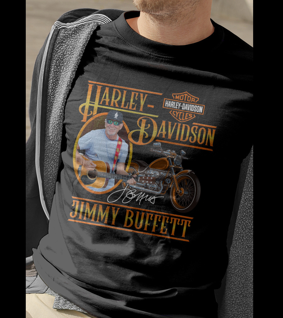 Harley Davidson Jimmy Buffett Motorcycle With Guitar And Signature T-Shirt