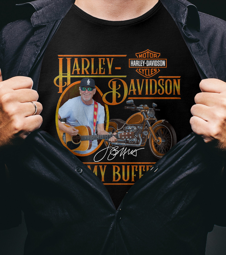 Harley Davidson Jimmy Buffett Motorcycle With Guitar And Signature T-Shirt
