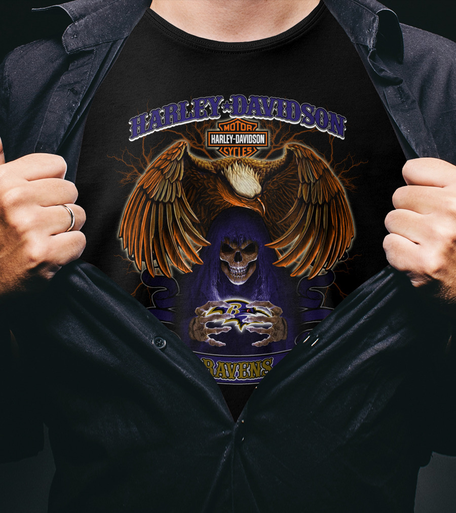 Harley Davidson Motorcycles Baltimore Ravens Nfl T-Shirt