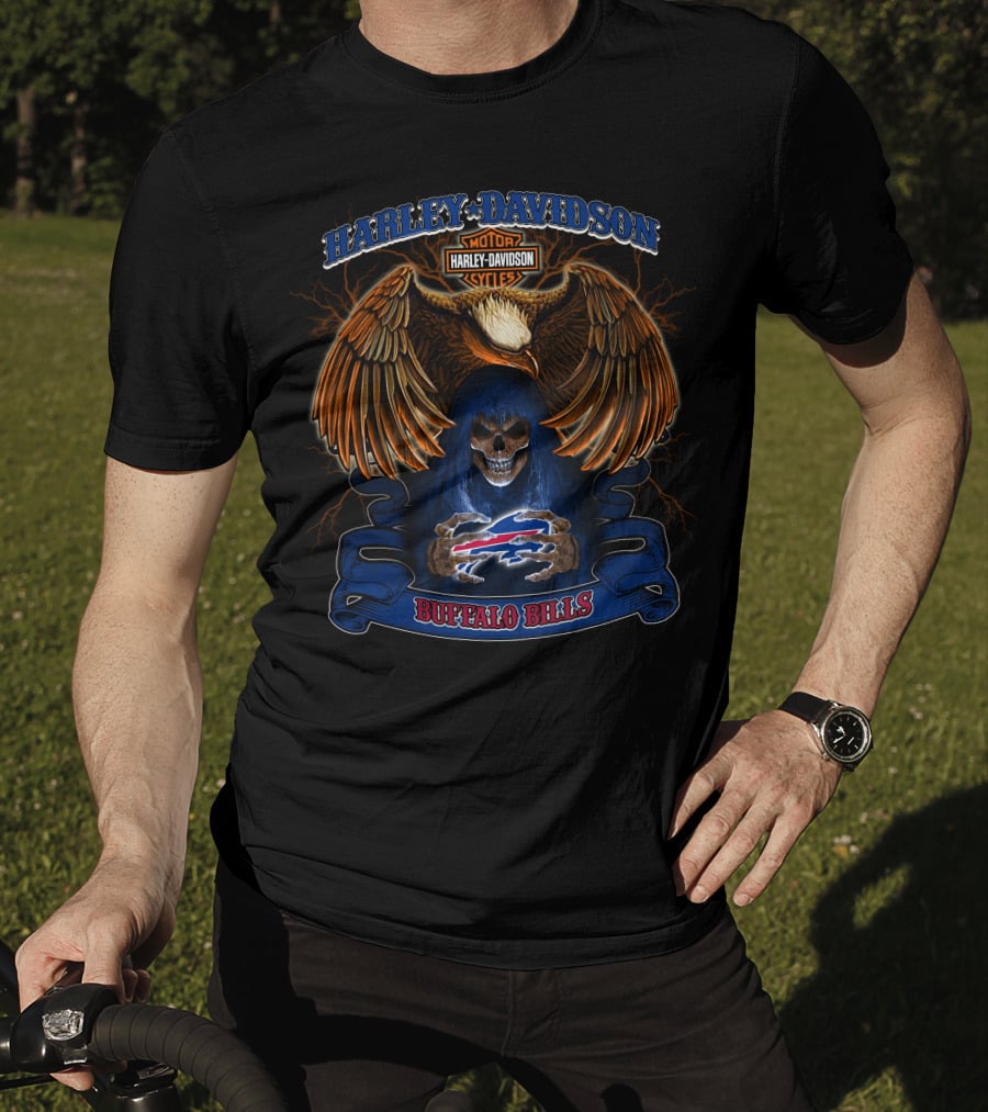 Harley Davidson Motorcycle Skull And Eagle Buffalo Bills Nfl T-Shirt