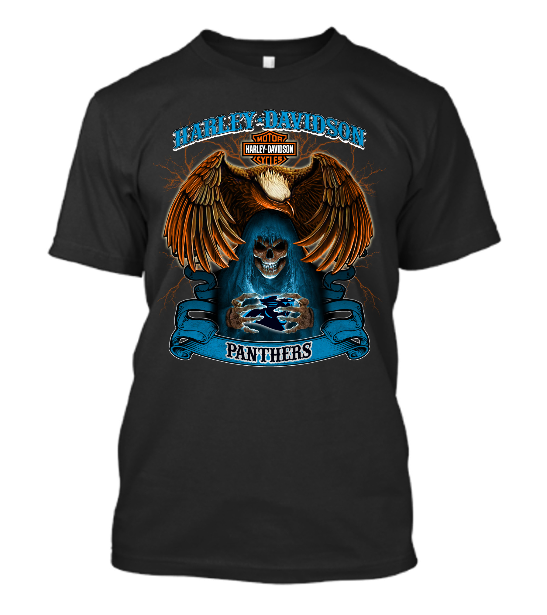Harley Davidson Motor Cycles Panthers Eagle Skull T-Shirt
