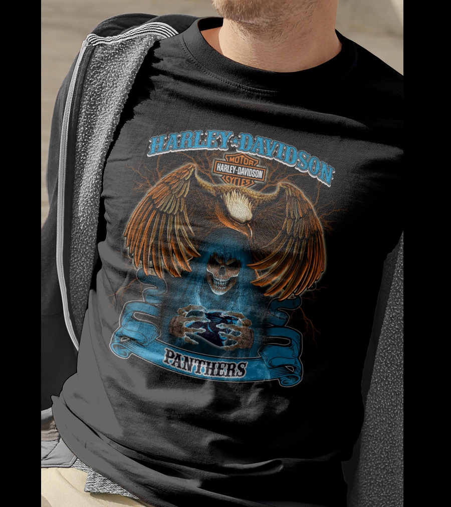 Harley Davidson Motor Cycles Panthers Eagle Skull T-Shirt