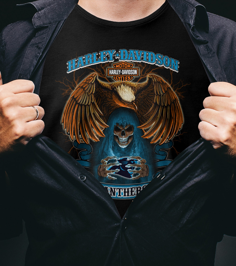Harley Davidson Motor Cycles Panthers Eagle Skull T-Shirt