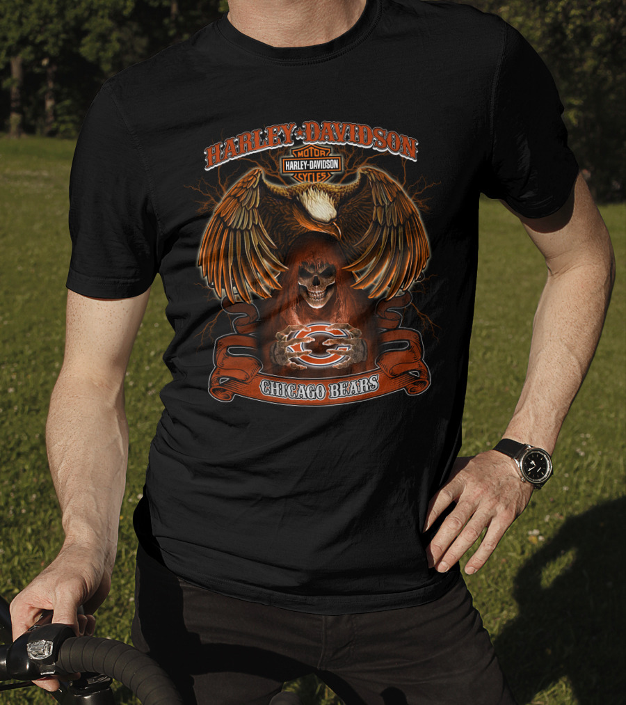 Harley Davidson Chicago Bears Nfl Motor Cycles Eagle T-Shirt