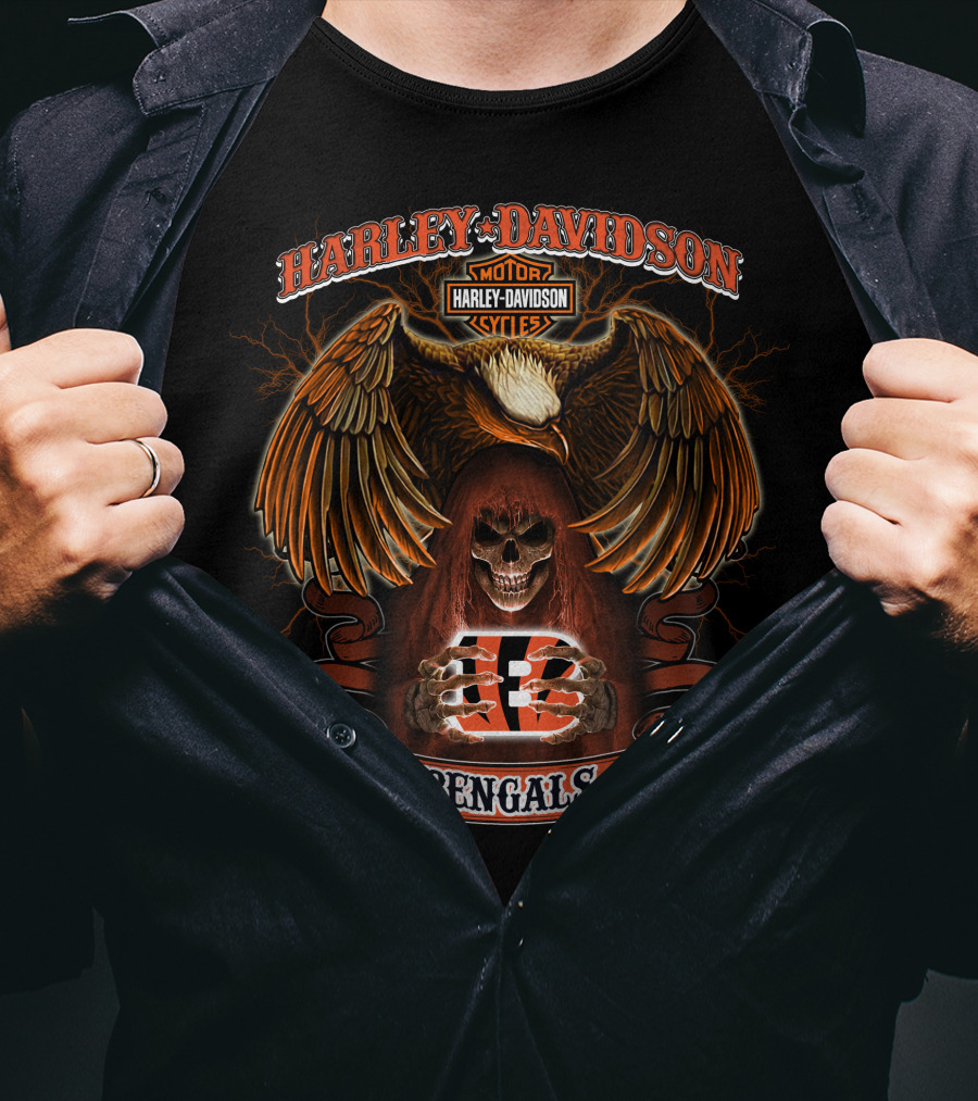 Harley Davidson Motorcycles Eagle Cincinnati Bengals Nfl T-Shirt