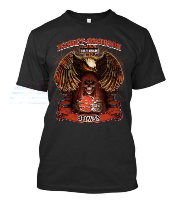 Harley Davidson Motor Cycles Eagle Skull Browns Football T-Shirt