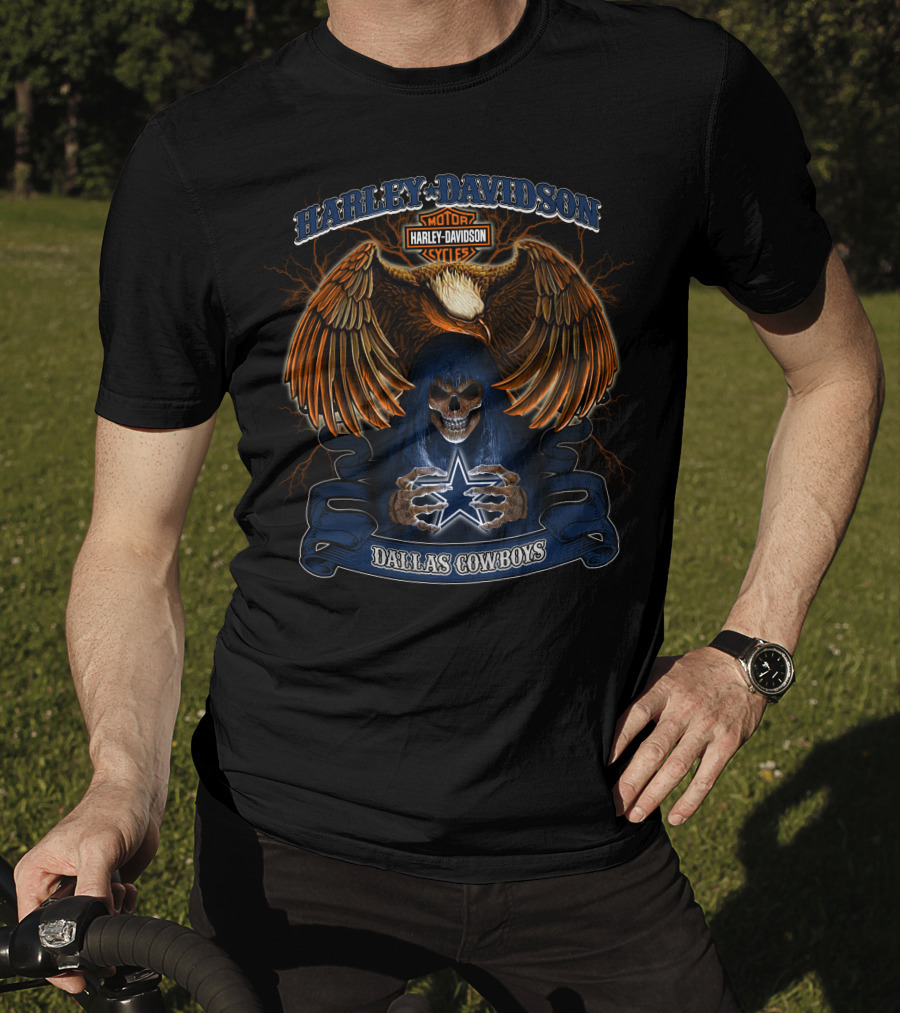 Harley Davidson Motor Cycles Eagle Skull Dallas Cowboys T-Shirt