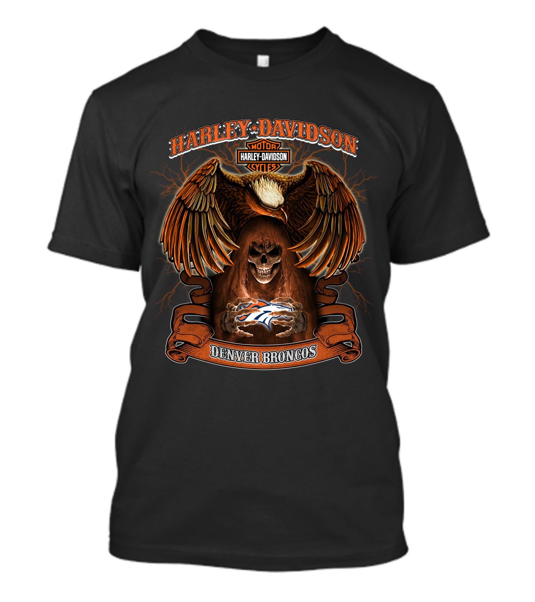 Harley Davidson Denver Broncos Nfl Eagle Skull T-Shirt