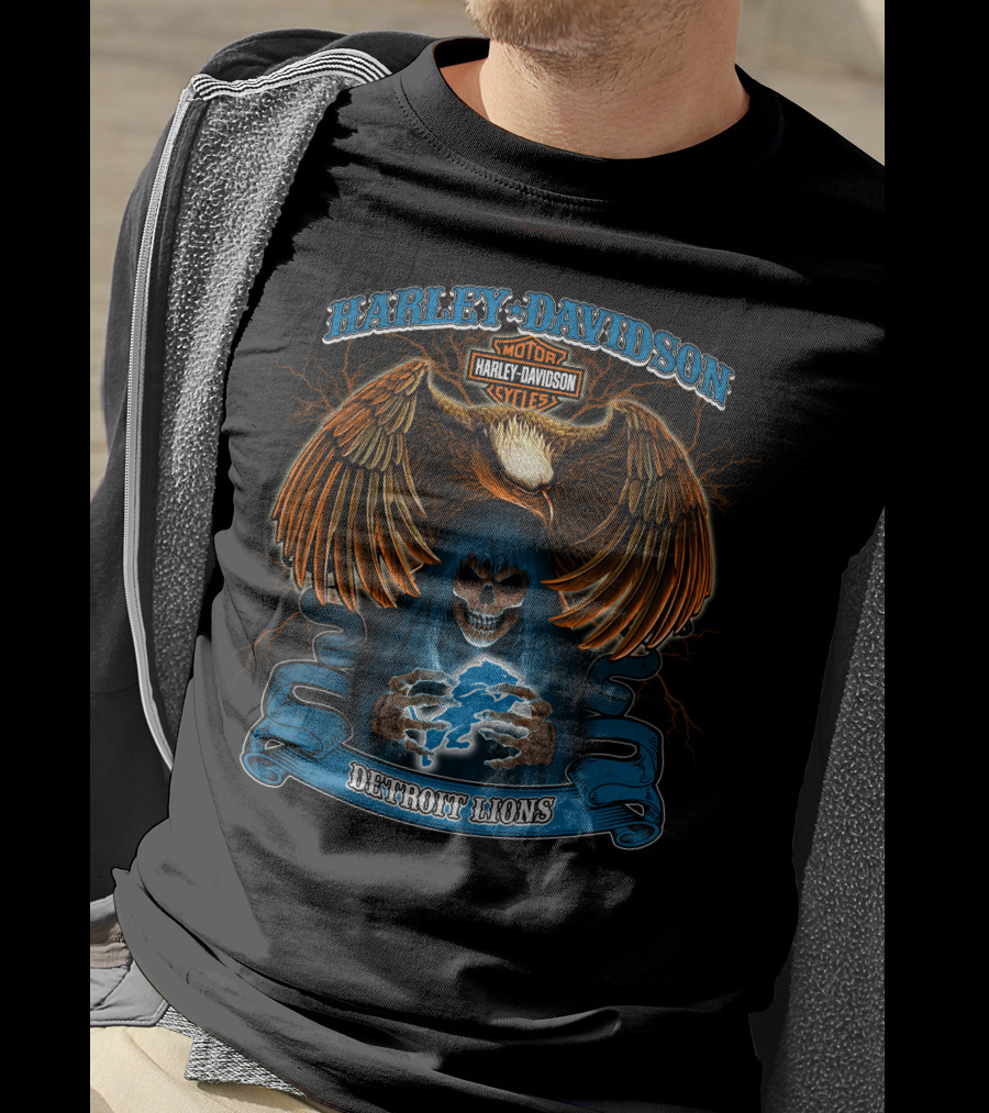 Harley Davidson Motor Cycles Detroit Lions T-Shirt