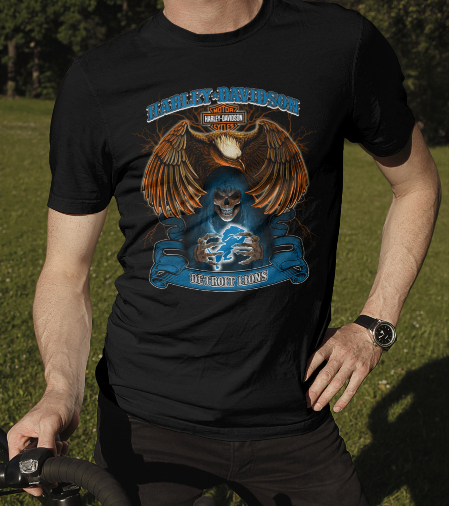 Harley Davidson Motor Cycles Detroit Lions T-Shirt