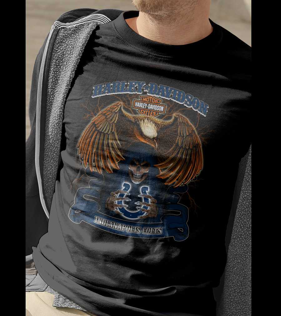 Harley Davidson Motorcycles Indianapolis Colts Skull Eagle T-Shirt