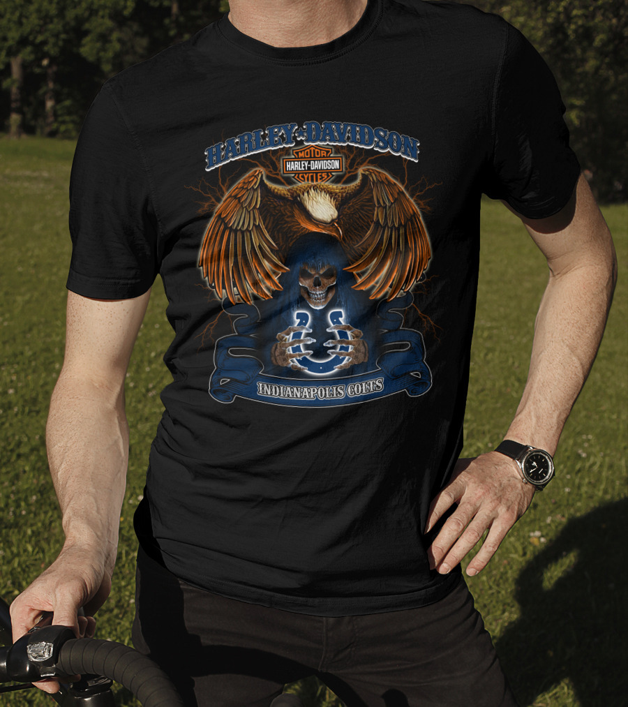 Harley Davidson Motorcycles Indianapolis Colts Skull Eagle T-Shirt