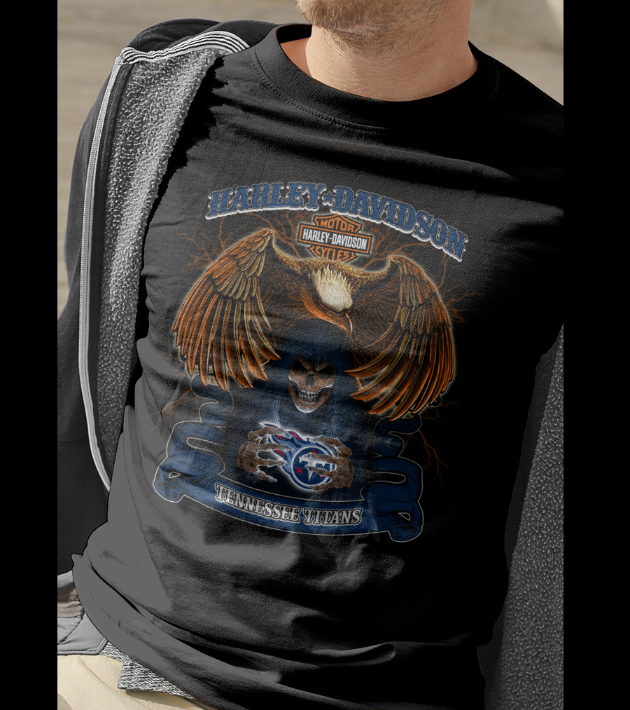 Harley Davidson Motorcycles Tennessee Titans Nfl Eagle Skull T-Shirt