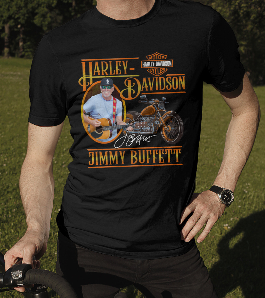 Harley Davidson Motor Cycles Jimmy Buffett Guitar Signature T-Shirt