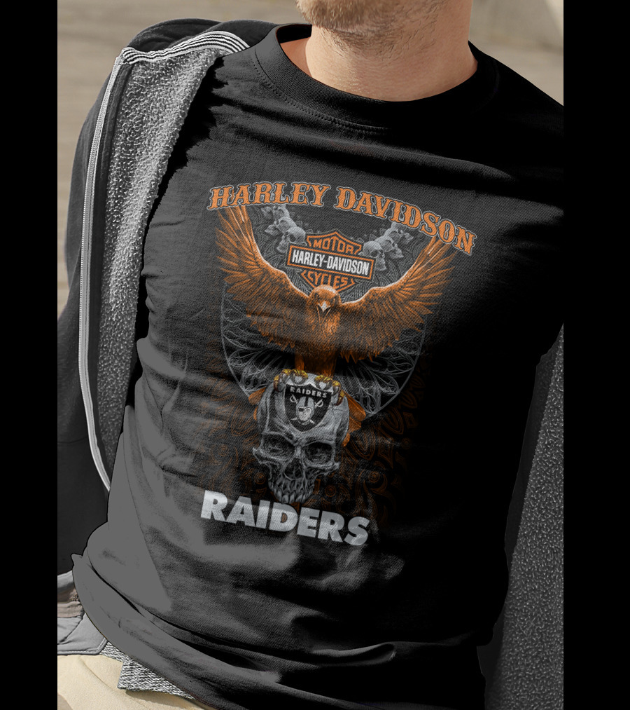 Harley Davidson Motor Cycles Raiders Eagle Skull Las Vegas Raiders Nfl T-Shirt